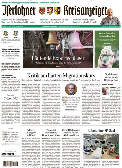 Titelbild der Ausgabe 131/2025 von Iserlohner Kreisanzeiger Hemer. Diese Zeitschrift und viele weitere Zeitungsabos als Abo oder epaper bei United Kiosk online kaufen.