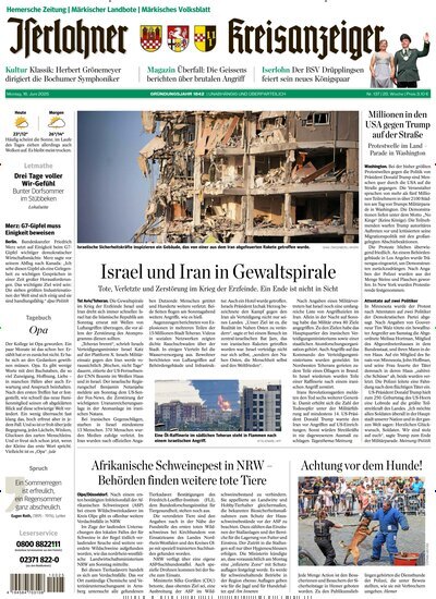 Titelbild der Ausgabe 137/2025 von Iserlohner Kreisanzeiger Hemer. Diese Zeitschrift und viele weitere Zeitungsabos als Abo oder epaper bei United Kiosk online kaufen.