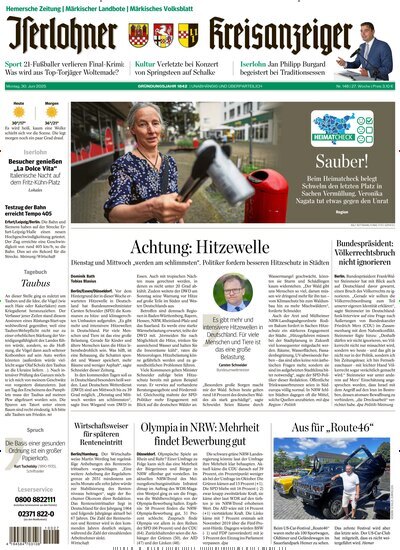 Titelbild der Ausgabe 148/2025 von Iserlohner Kreisanzeiger Hemer. Diese Zeitschrift und viele weitere Zeitungsabos als Abo oder epaper bei United Kiosk online kaufen.