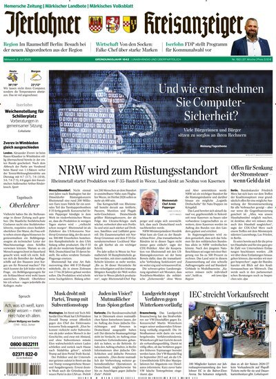 Titelbild der Ausgabe 150/2025 von Iserlohner Kreisanzeiger Hemer. Diese Zeitschrift und viele weitere Zeitungsabos als Abo oder epaper bei United Kiosk online kaufen.