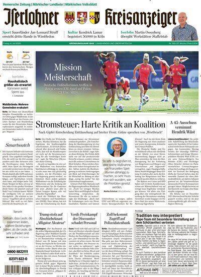 Titelbild der Ausgabe 152/2025 von Iserlohner Kreisanzeiger Hemer. Diese Zeitschrift und viele weitere Zeitungsabos als Abo oder epaper bei United Kiosk online kaufen.