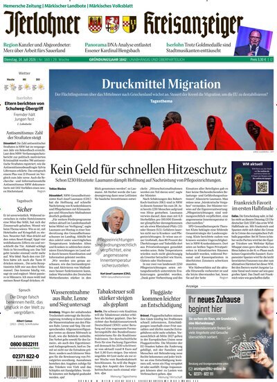 Titelbild der Ausgabe 160/2026 von Iserlohner Kreisanzeiger Hemer. Diese Zeitschrift und viele weitere Zeitungsabos als Abo oder epaper bei United Kiosk online kaufen.