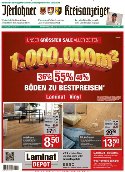 Titelbild der Ausgabe 164/2026 von Iserlohner Kreisanzeiger Hemer. Diese Zeitschrift und viele weitere Zeitungsabos als Abo oder epaper bei United Kiosk online kaufen.