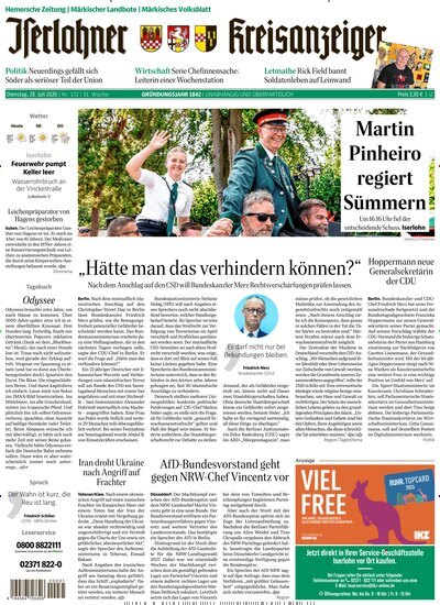 Titelbild der Ausgabe 172/2026 von Iserlohner Kreisanzeiger Hemer. Diese Zeitschrift und viele weitere Zeitungsabos als Abo oder epaper bei United Kiosk online kaufen.