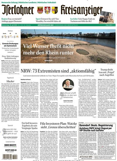 Titelbild der Ausgabe 174/2026 von Iserlohner Kreisanzeiger Hemer. Diese Zeitschrift und viele weitere Zeitungsabos als Abo oder epaper bei United Kiosk online kaufen.