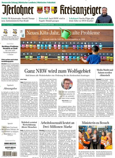 Titelbild der Ausgabe 176/2025 von Iserlohner Kreisanzeiger Hemer. Diese Zeitschrift und viele weitere Zeitungsabos als Abo oder epaper bei United Kiosk online kaufen.