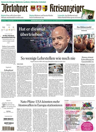 Titelbild der Ausgabe 176/2026 von Iserlohner Kreisanzeiger Hemer. Diese Zeitschrift und viele weitere Zeitungsabos als Abo oder epaper bei United Kiosk online kaufen.
