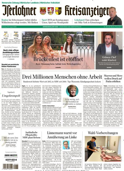 Titelbild der Ausgabe 201/2025 von Iserlohner Kreisanzeiger Hemer. Diese Zeitschrift und viele weitere Zeitungsabos als Abo oder epaper bei United Kiosk online kaufen.