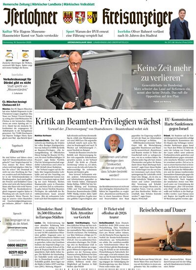 Titelbild der Ausgabe 217/2025 von Iserlohner Kreisanzeiger Hemer. Diese Zeitschrift und viele weitere Zeitungsabos als Abo oder epaper bei United Kiosk online kaufen.