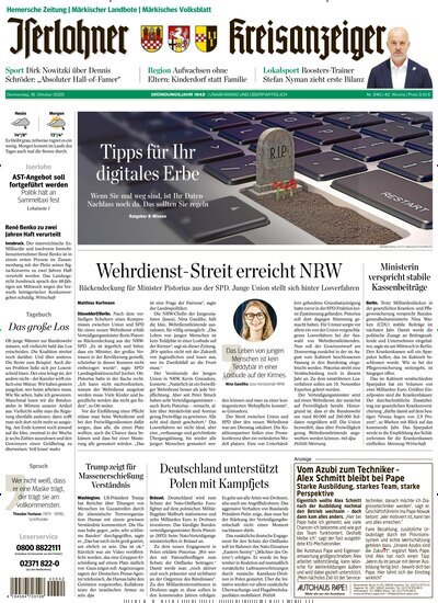 Titelbild der Ausgabe 240/2025 von Iserlohner Kreisanzeiger Hemer. Diese Zeitschrift und viele weitere Zeitungsabos als Abo oder epaper bei United Kiosk online kaufen.