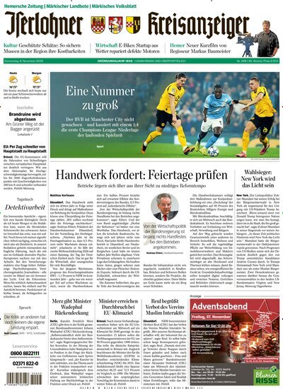 Titelbild der Ausgabe 257/2025 von Iserlohner Kreisanzeiger Hemer. Diese Zeitschrift und viele weitere Zeitungsabos als Abo oder epaper bei United Kiosk online kaufen.
