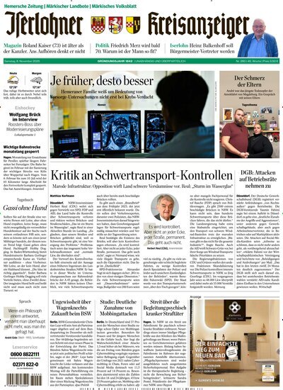 Titelbild der Ausgabe 259/2025 von Iserlohner Kreisanzeiger Hemer. Diese Zeitschrift und viele weitere Zeitungsabos als Abo oder epaper bei United Kiosk online kaufen.