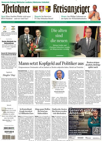 Titelbild der Ausgabe 262/2025 von Iserlohner Kreisanzeiger Hemer. Diese Zeitschrift und viele weitere Zeitungsabos als Abo oder epaper bei United Kiosk online kaufen.