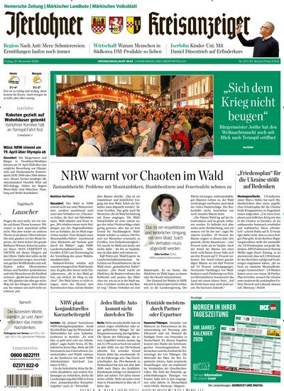 Titelbild der Ausgabe 270/2025 von Iserlohner Kreisanzeiger Hemer. Diese Zeitschrift und viele weitere Zeitungsabos als Abo oder epaper bei United Kiosk online kaufen.