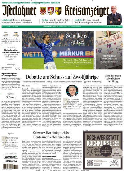 Titelbild der Ausgabe 277/2025 von Iserlohner Kreisanzeiger Hemer. Diese Zeitschrift und viele weitere Zeitungsabos als Abo oder epaper bei United Kiosk online kaufen.