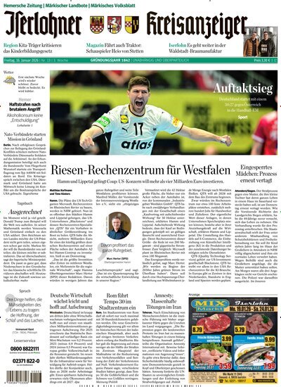 Titelbild der Ausgabe 13/2026 von Iserlohner Kreisanzeiger und Zeitung. Diese Zeitschrift und viele weitere Zeitungsabos als Abo oder epaper bei United Kiosk online kaufen.