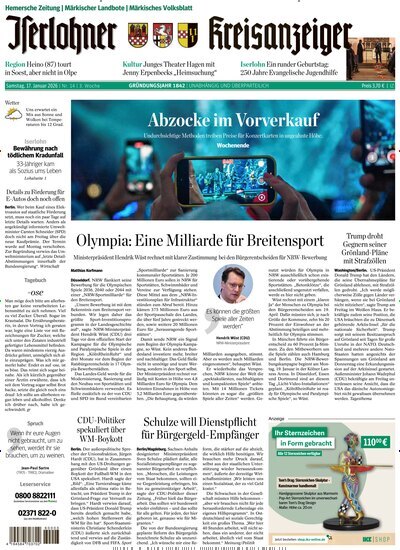 Titelbild der Ausgabe 14/2026 von Iserlohner Kreisanzeiger und Zeitung. Diese Zeitschrift und viele weitere Zeitungsabos als Abo oder epaper bei United Kiosk online kaufen.