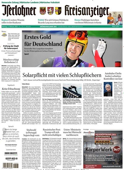 Titelbild der Ausgabe 33/2026 von Iserlohner Kreisanzeiger und Zeitung. Diese Zeitschrift und viele weitere Zeitungsabos als Abo oder epaper bei United Kiosk online kaufen.