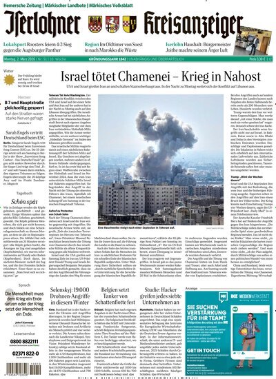 Titelbild der Ausgabe 51/2026 von Iserlohner Kreisanzeiger und Zeitung. Diese Zeitschrift und viele weitere Zeitungsabos als Abo oder epaper bei United Kiosk online kaufen.