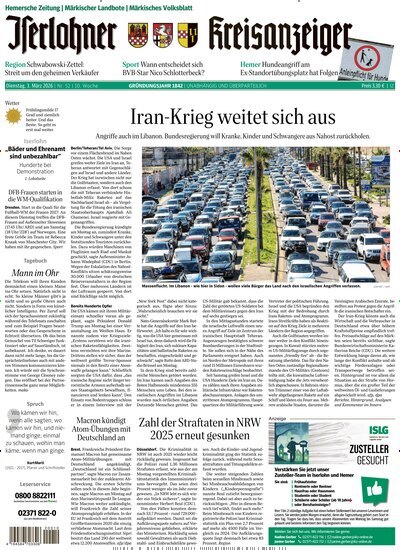 Titelbild der Ausgabe 52/2026 von Iserlohner Kreisanzeiger und Zeitung. Diese Zeitschrift und viele weitere Zeitungsabos als Abo oder epaper bei United Kiosk online kaufen.