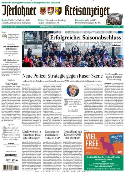 Titelbild der Ausgabe 63/2026 von Iserlohner Kreisanzeiger und Zeitung. Diese Zeitschrift und viele weitere Zeitungsabos als Abo oder epaper bei United Kiosk online kaufen.
