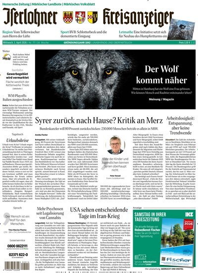 Titelbild der Ausgabe 77/2026 von Iserlohner Kreisanzeiger und Zeitung. Diese Zeitschrift und viele weitere Zeitungsabos als Abo oder epaper bei United Kiosk online kaufen.
