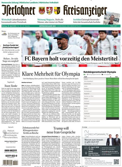 Titelbild der Ausgabe 91/2026 von Iserlohner Kreisanzeiger und Zeitung. Diese Zeitschrift und viele weitere Zeitungsabos als Abo oder epaper bei United Kiosk online kaufen.