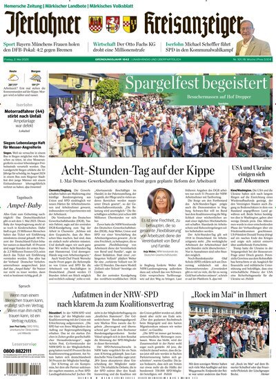 Titelbild der Ausgabe 101/2025 von Iserlohner Kreisanzeiger und Zeitung. Diese Zeitschrift und viele weitere Zeitungsabos als Abo oder epaper bei United Kiosk online kaufen.