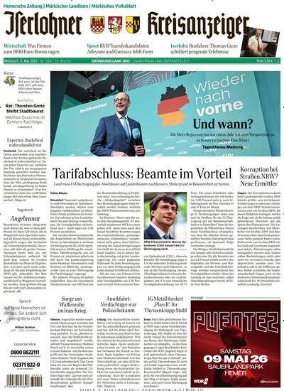 Titelbild der Ausgabe 104/2026 von Iserlohner Kreisanzeiger und Zeitung. Diese Zeitschrift und viele weitere Zeitungsabos als Abo oder epaper bei United Kiosk online kaufen.