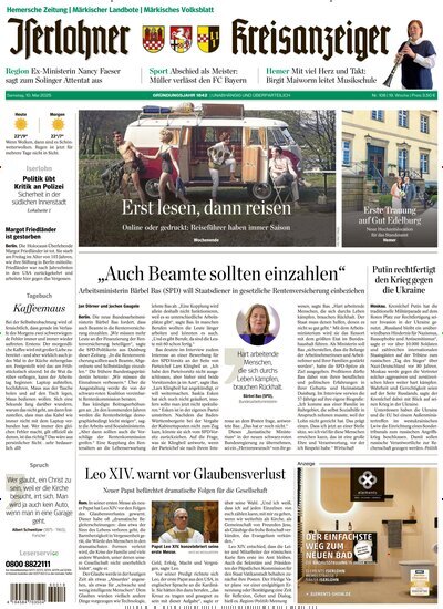 Titelbild der Ausgabe 108/2025 von Iserlohner Kreisanzeiger und Zeitung. Diese Zeitschrift und viele weitere Zeitungsabos als Abo oder epaper bei United Kiosk online kaufen.