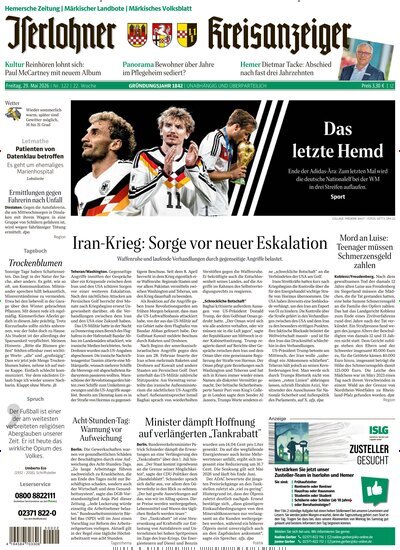 Titelbild der Ausgabe 122/2026 von Iserlohner Kreisanzeiger und Zeitung. Diese Zeitschrift und viele weitere Zeitungsabos als Abo oder epaper bei United Kiosk online kaufen.