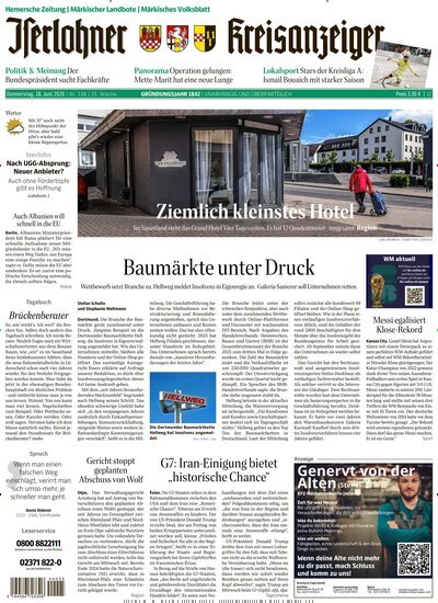 Titelbild der Ausgabe 138/2026 von Iserlohner Kreisanzeiger und Zeitung. Diese Zeitschrift und viele weitere Zeitungsabos als Abo oder epaper bei United Kiosk online kaufen.