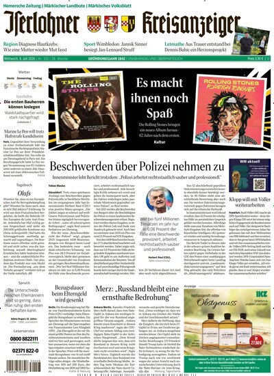 Titelbild der Ausgabe 155/2026 von Iserlohner Kreisanzeiger und Zeitung. Diese Zeitschrift und viele weitere Zeitungsabos als Abo oder epaper bei United Kiosk online kaufen.