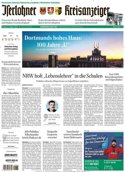 Titelbild der Ausgabe 193/2026 von Iserlohner Kreisanzeiger und Zeitung. Diese Zeitschrift und viele weitere Zeitungsabos als Abo oder epaper bei United Kiosk online kaufen.