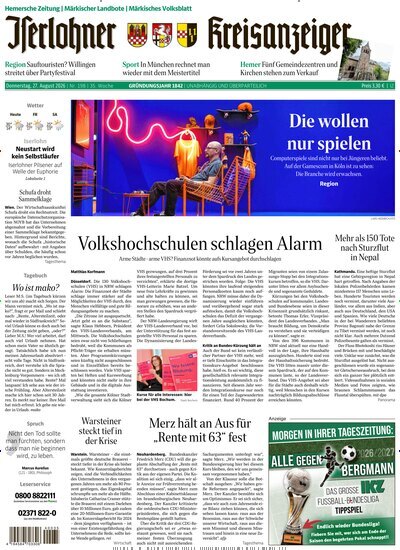 Titelbild der Ausgabe 198/2026 von Iserlohner Kreisanzeiger und Zeitung. Diese Zeitschrift und viele weitere Zeitungsabos als Abo oder epaper bei United Kiosk online kaufen.