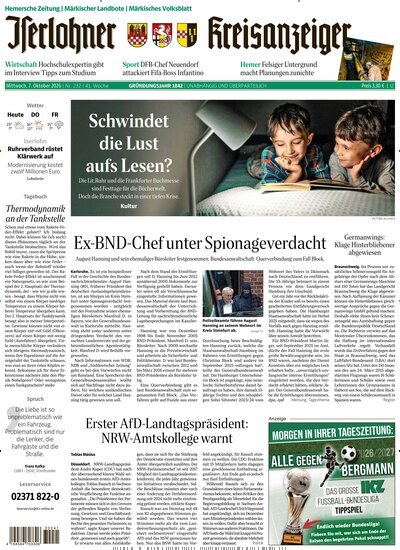Titelbild der Ausgabe 232/2026 von Iserlohner Kreisanzeiger und Zeitung. Diese Zeitschrift und viele weitere Zeitungsabos als Abo oder epaper bei United Kiosk online kaufen.