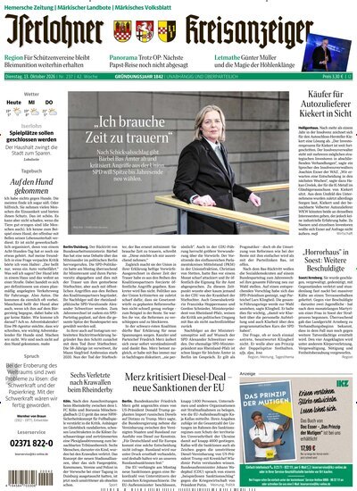 Titelbild der Ausgabe 237/2026 von Iserlohner Kreisanzeiger und Zeitung. Diese Zeitschrift und viele weitere Zeitungsabos als Abo oder epaper bei United Kiosk online kaufen.