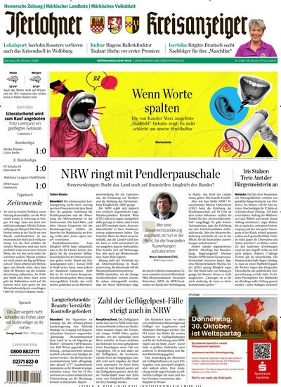 Titelbild der Ausgabe 248/2025 von Iserlohner Kreisanzeiger und Zeitung. Diese Zeitschrift und viele weitere Zeitungsabos als Abo oder epaper bei United Kiosk online kaufen.