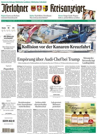 Titelbild der Ausgabe 249/2026 von Iserlohner Kreisanzeiger und Zeitung. Diese Zeitschrift und viele weitere Zeitungsabos als Abo oder epaper bei United Kiosk online kaufen.