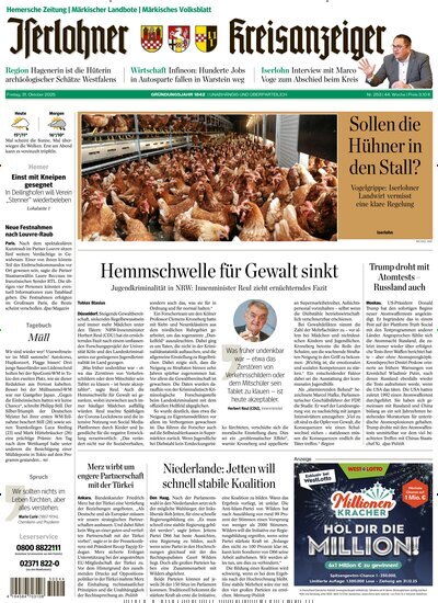 Titelbild der Ausgabe 253/2025 von Iserlohner Kreisanzeiger und Zeitung. Diese Zeitschrift und viele weitere Zeitungsabos als Abo oder epaper bei United Kiosk online kaufen.