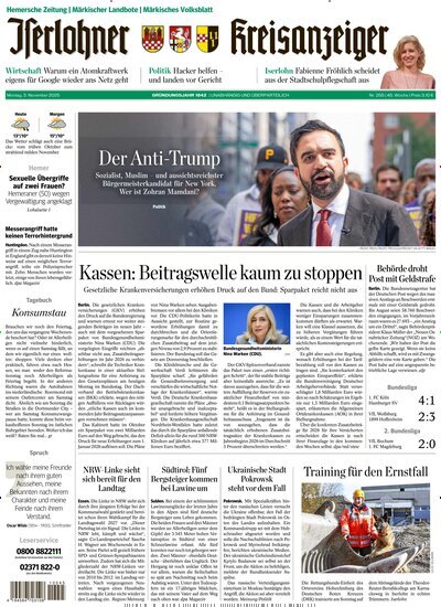 Titelbild der Ausgabe 254/2025 von Iserlohner Kreisanzeiger und Zeitung. Diese Zeitschrift und viele weitere Zeitungsabos als Abo oder epaper bei United Kiosk online kaufen.