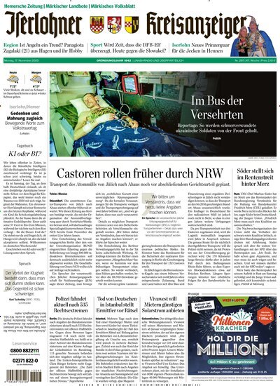 Titelbild der Ausgabe 266/2025 von Iserlohner Kreisanzeiger und Zeitung. Diese Zeitschrift und viele weitere Zeitungsabos als Abo oder epaper bei United Kiosk online kaufen.