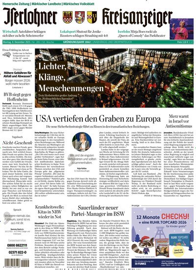 Titelbild der Ausgabe 285/2025 von Iserlohner Kreisanzeiger und Zeitung. Diese Zeitschrift und viele weitere Zeitungsabos als Abo oder epaper bei United Kiosk online kaufen.
