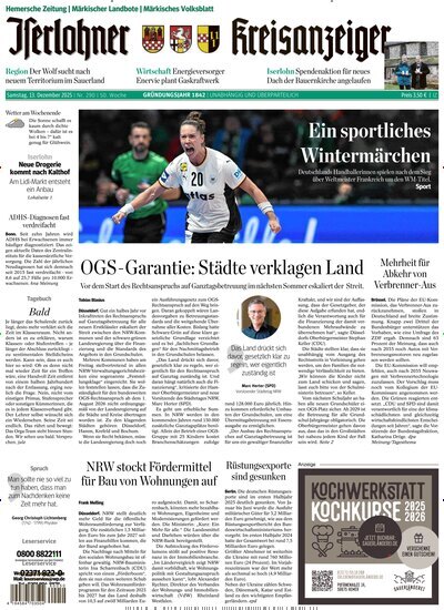 Titelbild der Ausgabe 290/2025 von Iserlohner Kreisanzeiger und Zeitung. Diese Zeitschrift und viele weitere Zeitungsabos als Abo oder epaper bei United Kiosk online kaufen.