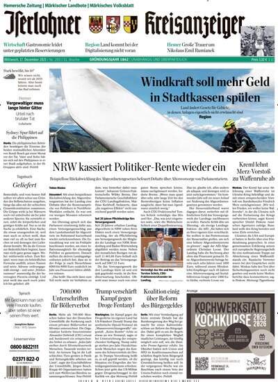 Titelbild der Ausgabe 293/2025 von Iserlohner Kreisanzeiger und Zeitung. Diese Zeitschrift und viele weitere Zeitungsabos als Abo oder epaper bei United Kiosk online kaufen.