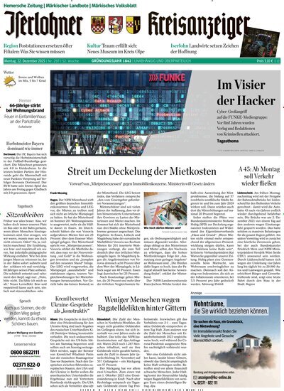 Titelbild der Ausgabe 297/2025 von Iserlohner Kreisanzeiger und Zeitung. Diese Zeitschrift und viele weitere Zeitungsabos als Abo oder epaper bei United Kiosk online kaufen.