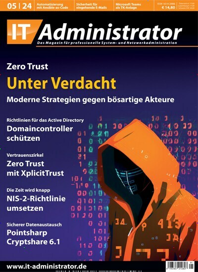 Titelbild der Ausgabe 5/2024 von IT Administrator. Diese Zeitschrift und viele weitere Computerzeitschriften, Tabletmagazine und Smartphonemagazine als Abo oder epaper bei United Kiosk online kaufen.