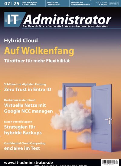 Titelbild der Ausgabe 7/2025 von IT Administrator. Diese Zeitschrift und viele weitere Computerzeitschriften, Tabletmagazine und Smartphonemagazine als Abo oder epaper bei United Kiosk online kaufen.