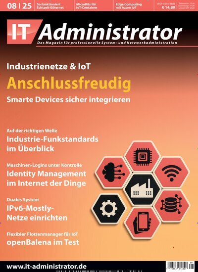 Titelbild der Ausgabe 8/2025 von IT Administrator. Diese Zeitschrift und viele weitere Computerzeitschriften, Tabletmagazine und Smartphonemagazine als Abo oder epaper bei United Kiosk online kaufen.
