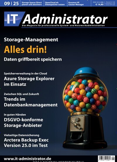 Titelbild der Ausgabe 9/2025 von IT Administrator. Diese Zeitschrift und viele weitere Computerzeitschriften, Tabletmagazine und Smartphonemagazine als Abo oder epaper bei United Kiosk online kaufen.